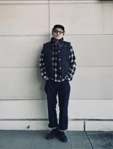 Schott 가죽 다운 베스트 M 블랙