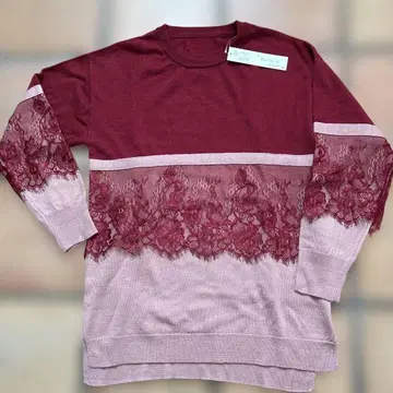 Rose Pesh 보르도와 핑크의 레이스 니트탑