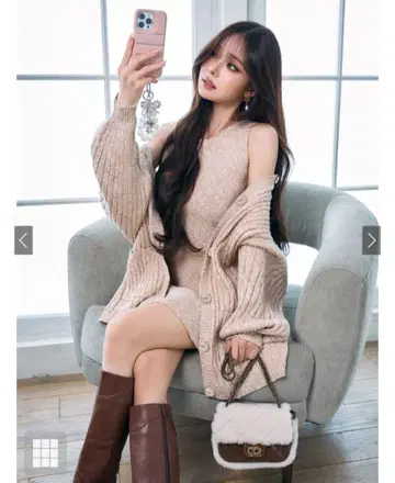 GRL 니트 가디건 x 슬리브리스 미니 원피스 세트 [ru1315]