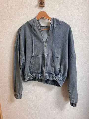 데님 지퍼 후드티 블루