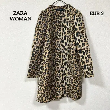 ZARA WOMAN 어깨 프릴 레오파드 무늬 롱 자켓 애니멀 프린트