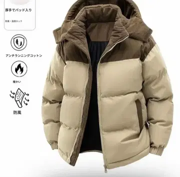 다운 자켓 베이지 코듀로이 남성용 우먼 L 사이즈