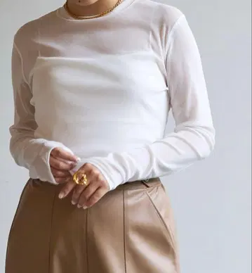 윔 가젯 화이트 긴팔 시스루 상의 비침
