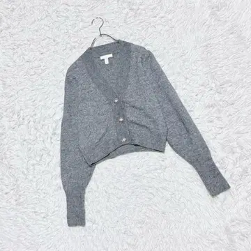 [ H&M ] 니트 가디건 (S) 비쥬 버튼 V넥 울 혼방