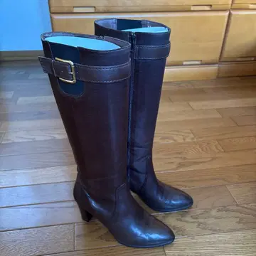 DIANA 롱 부츠 브라운 가죽 중간 힐