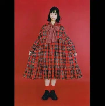 HEIHEI 체크 롱 원피스 빨간색