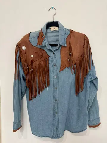 fringe leather docking denim shirt