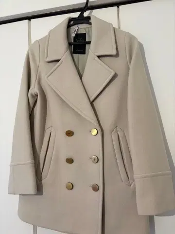 Noble 베이지 더블 브레스트 피 코트