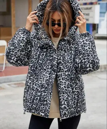 SHEIN 레오파드 무늬 다운 자켓