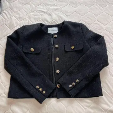 골드 버튼 트위드 자켓 블랙