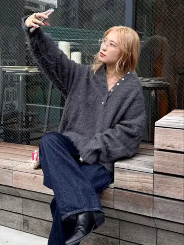 ungrid 헨리넥 기모 루즈 니트