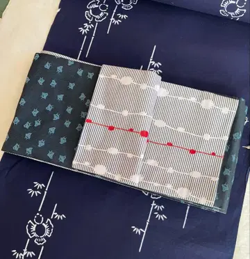 미사용 반폭 오비 반폭 오비 리버서블 이라카 줄무늬 하운드투스 체크