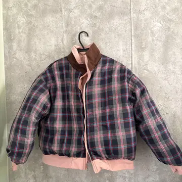 리버서블 다운 자켓 체크 무늬 무지