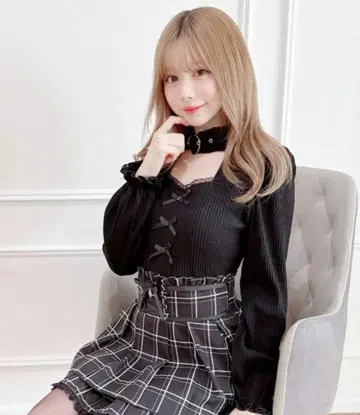 MARS 하트 벨트 골지 상의 블랙