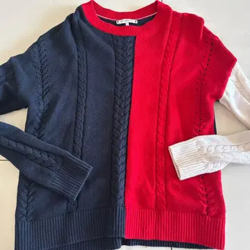 TOMMY HILFIGER 반팔 니트 스웨터 S 네이비 레드