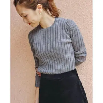 플라주 plage 울 리브 니트 티셔츠 다크 네이비 두지엠 클라세