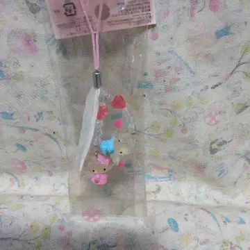 미사용 헤이세이 레트로 헬로키티&다니엘 엔젤 스트랩 하트 깃털 포함