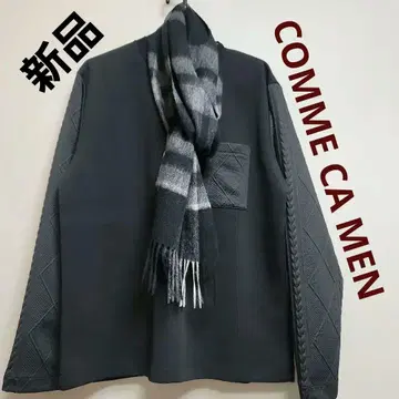 COMME CA MEN 블랙 티셔츠 & 체크 머플러 2종 세트