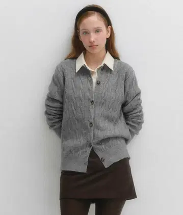 마리끌레르 케이블 니트 가디건 그레이 택 포함 새상품