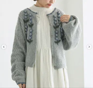 TSUHARU 사만사 모스모스 코바늘 꽃 모티브 니트 가디건