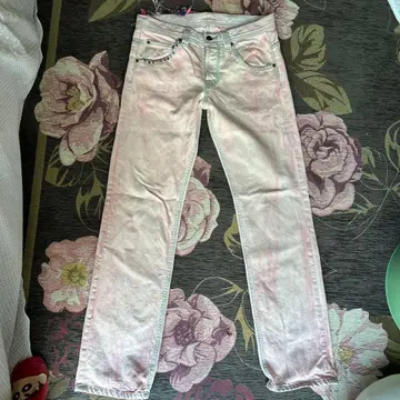 마르코마르카 핑크 염색 데님 데미지풍