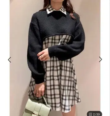 스나이델 체크 민소매 원피스 미니 기장 니트