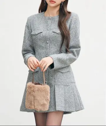 트위드 플리츠 미니 원피스