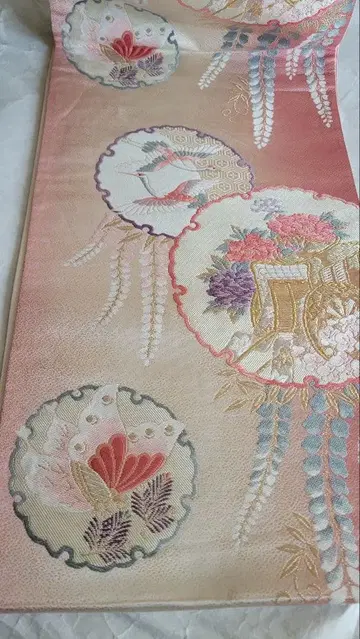 꽃과 새 자수 후쿠로 오비