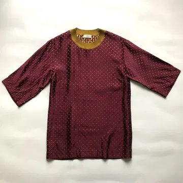 미사용 드리스반노튼 5부 소매 티셔츠 도트 퍼플 골드 S