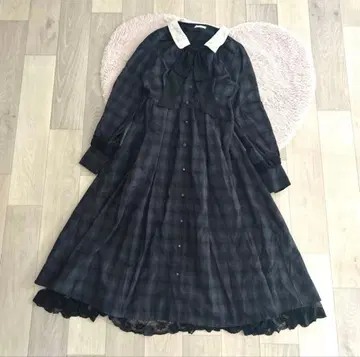 axes femme 리본 달린 체크 무늬 롱 원피스