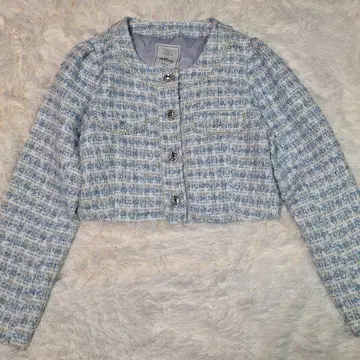 앙크루즈 트위드 노카라 자켓 비쥬 M