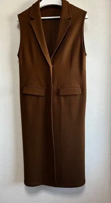 브라운 롱베스트 울 원단 기장 120cm