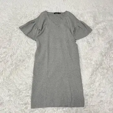 로렌 랄프 로렌 여성용 그레이 프릴 슬리브 드레스