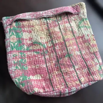 miithaaii 칸타 퀼트 토트백 핑크와 그린 퀼팅