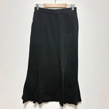 쉽스에니 면100% 플레어 스커트 롱 코튼 체형 커버 블랙