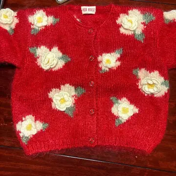 PINK HOUSE 빨간색 꽃무늬 긴팔 니트 가디건