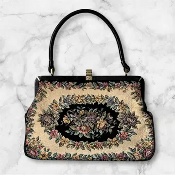 [ 고블랑 직조 ] 핸드백 가마구치 꽃무늬 자수 쇼와 레트로