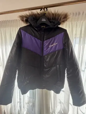 퍼 후드 다운 자켓 블랙/보라색 y2k 갸루 남자 헤이세이