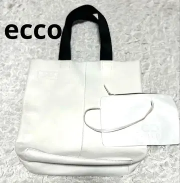 ECCO 가죽 토트백 화이트 A4 수납 가능 천연 가죽 파우치 포함