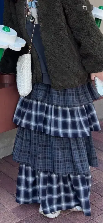 ROSE BUD 체크 무늬 프릴 롱 스커트 F