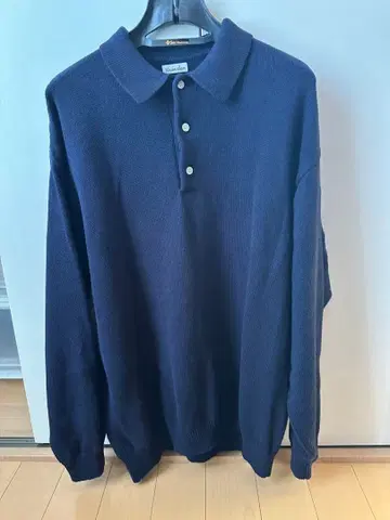 steven alan 네이비 긴팔 니트 소재 피케 셔츠