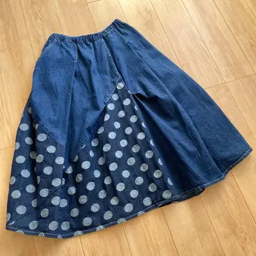 밀리로피엘 데님 롱 스커트 플레어 도트 여성용 프리 사이즈
