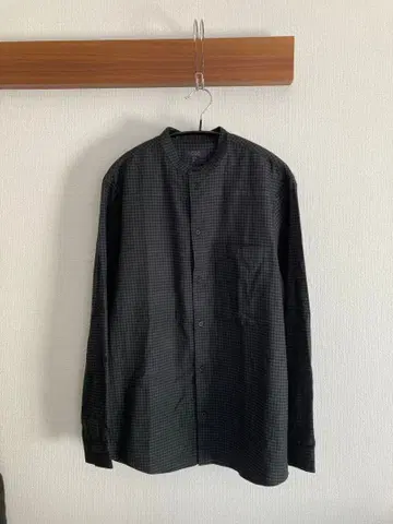 [ COS ] 스탠드 카라 셔츠 체크 무늬 다크 그린