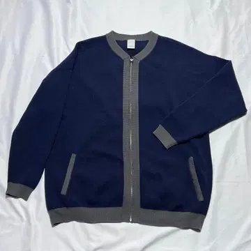 Casper John 집업 니트 가디건 네이비 x 그레이 M