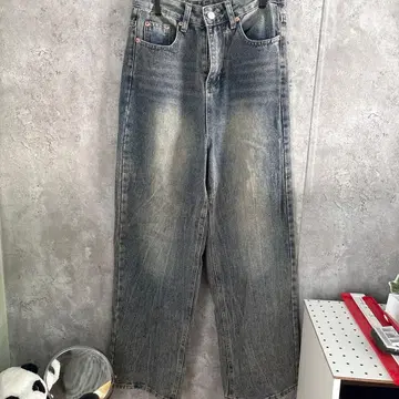 그레이 와이드 레그 하이웨스트 데님 팬츠