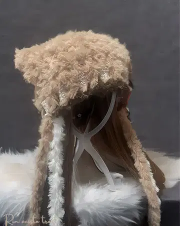 고양이 귀 모자 니트 모자 핸드메이드 니트 모자 캡 고양이 브라운 귀여운