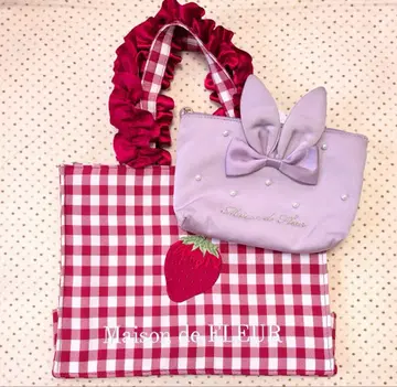 Maison de FLEUR 이치고 자수 스퀘어 토트백 토끼 귀 파우치