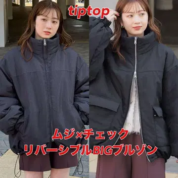 tiptop+pocket 무지 x 체크 리버서블 BIG 블루종