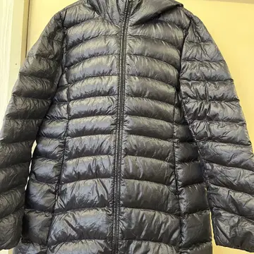 후드 부착 롱 다운 자켓 그레이