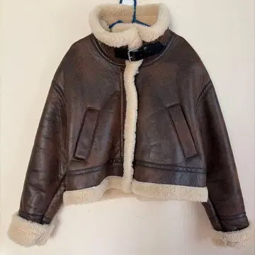 ZARA 더블 페이스 자켓 무스탕 브라운 L 숏 기장